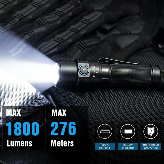TrustFire T11R Rechargeable LED Tactical Flashlight, 1800 Lumens, Waterproof, Dual Switch, 22 Hours Battery Life