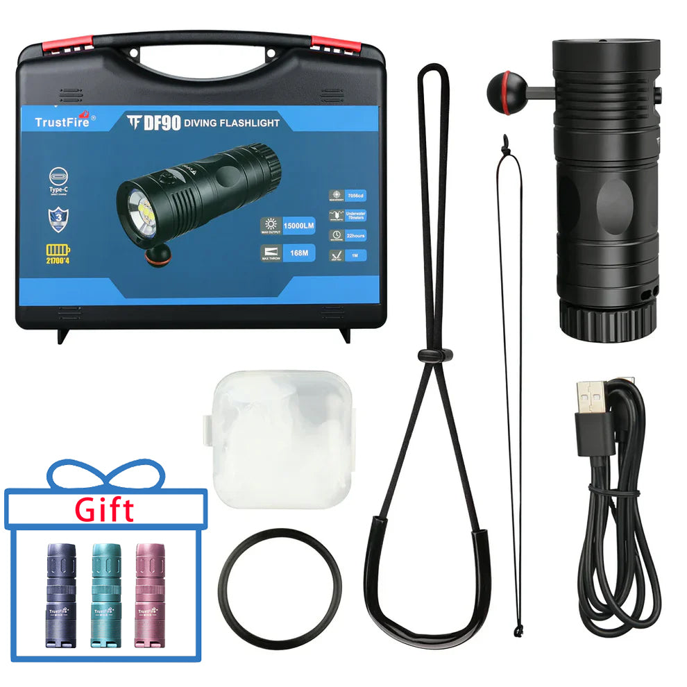 Trustfire DF90 Dive Light - 15000LM Bright Scuba Diving Flashlight, 70M Underwater Torch for Deep Sea Cave Diving and Underwater Photography(PURCHASE TO GET 20% OFF)